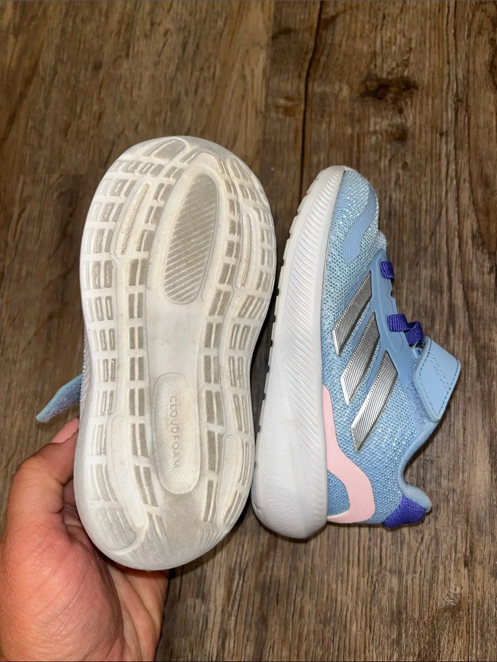 adidas Light Blue Kids Sneakers with Pink and Purple Accents